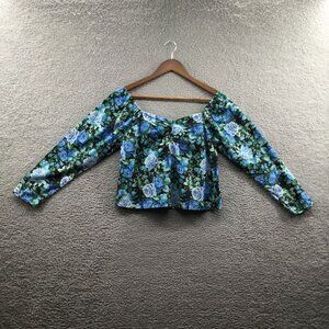 WAYF Floral Print Sweetheart‎ Neckline Top Blue XS